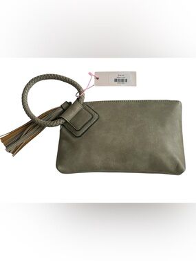 Blush Wristlet Clutch Bag in Olive Green with Braided Handle. NWT